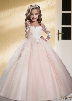 Tulle Ball Gown Flower Girl Dress with Long Sleeves