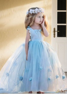 Tulle Ball Gown Flower Girl Dress with Handmade Flower