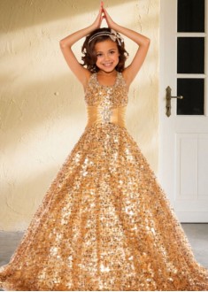 Sparkly Sequin Halter A Line Princess Flower Girl Dresses UK Sale