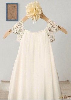 Chiffon Scoop Neck Sleeveless A-Line Flower Girl Dress with Lace