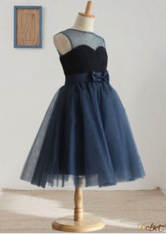 Tulle Jewel Neck Bowknot Sleeveless Ball Gown Flower Girl Dress