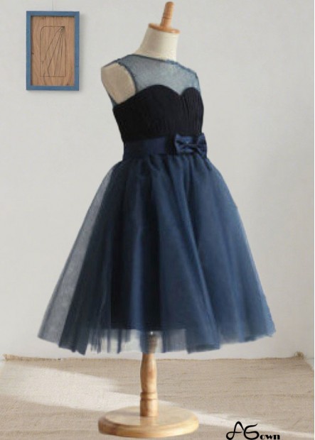 Tulle Jewel Neck Bowknot Sleeveless Ball Gown Flower Girl Dress