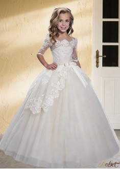 Elegant Off-the-Shoulder Tulle Flower Girl Dress