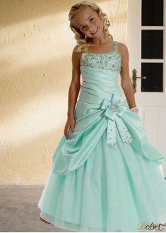 Satin Flower Girl Dress with Beading – Sleeveless A Line Princess Gowns