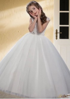 Tulle Ball Gown Sleeveless Floor-Length Flower Girl Dress with Beading