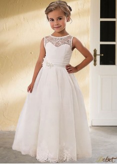 Tulle Scoop Neck Flower Girl Dress – Floor-Length A-Line Princess Style