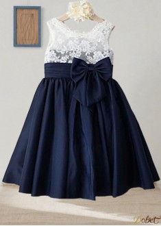 Chiffon A-Line Flower Girl Dress with Bowknot – Floor-Length Sleeveless Gown