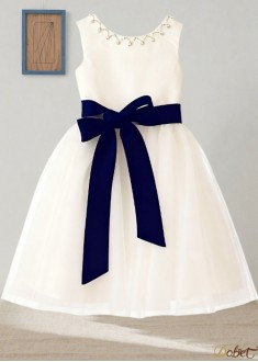 Tea Length Flower Girl Dress with Bowknot – Sleeveless Princess Style Tea Length Flower Girl Dress with Bowknot – Sleeveless Princess Style