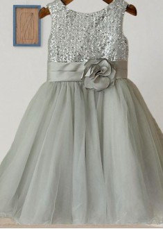 Tulle Flower Girl Dress with Sequins – Tea Length Princess Gown UK