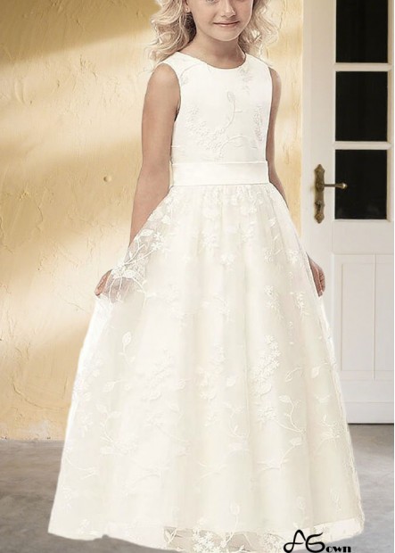 Tulle Scoop Neck Flower Girl Dresses with Sash – Princess Gowns