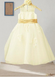 Lace Tulle Flower Girl Dress – Scoop Neck A-Line Tea-Length Princess Style