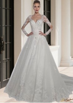 Elegant Jewel Neck Tulle A-Line Ball Gown with Illusion Long Sleeves