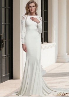 Elegant Beach Wedding Dress with Jewel Neck and Mermaid Silhouette in Satin & Tulle