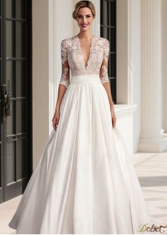 Queen Anne A Line Beach Wedding Dress