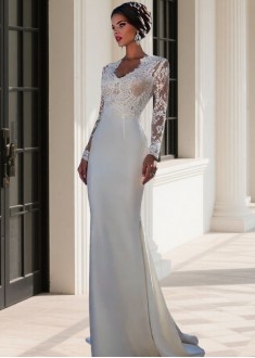 V Neck Mermaid Beach Wedding Dress