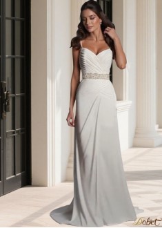 Chiffon Spaghetti Strap Beach Wedding Dress – Sheath Bridal Gown