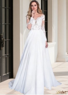 Tulle Chiffon Jewel Neck Long Sleeve Beach Wedding Dress