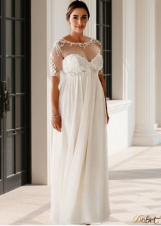 Plus Size A-Line Wedding Dresses – Short Lace Sleeves & Empire Waist