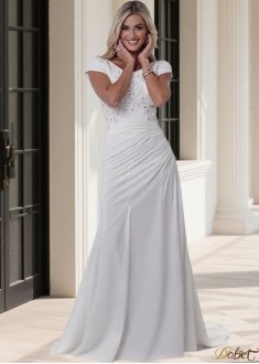 Chiffon A-Line Scoop Neck Beach Wedding Dress with Sweep Train