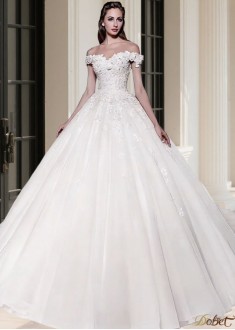 Off-the-Shoulder Tulle Ball Gown Wedding Dress
