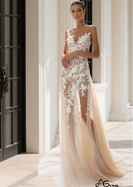 Beach Tulle and Lace Sheath Wedding Dresses with Appliques