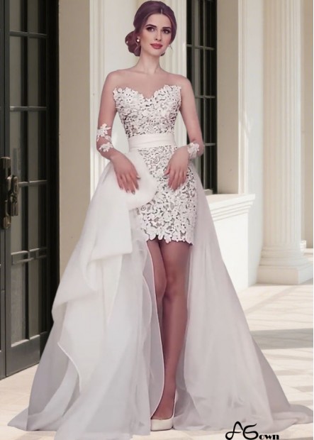 Beach Hi-Lo Jewel Neckline Long Sleeves Sheath Wedding Dress