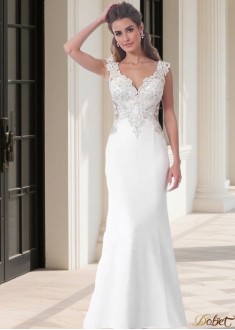 Chiffon V-Neck Sheath Beach Wedding Dresses with Appliques and Train