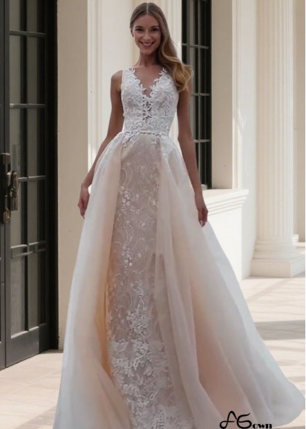 Bateau Neck Tulle & Lace 2-in-1 Beach Wedding Dress & Bridal Gown