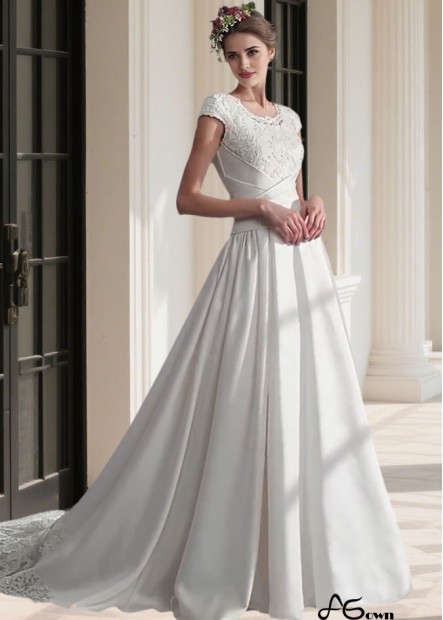 Satin Beach Wedding Dress – Cap Sleeves & Dropped Waist Ball Gown