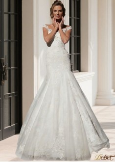 Elegant Tulle Lace V-Neck Mermaid Wedding Dress with Chapel Train