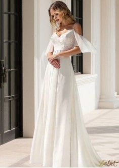Spaghetti Straps Tulle A-line Beach Wedding Dress