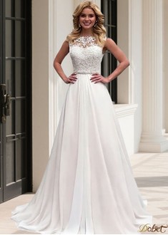 Bateau Neck Tulle Chiffon A-Line Wedding Dress
