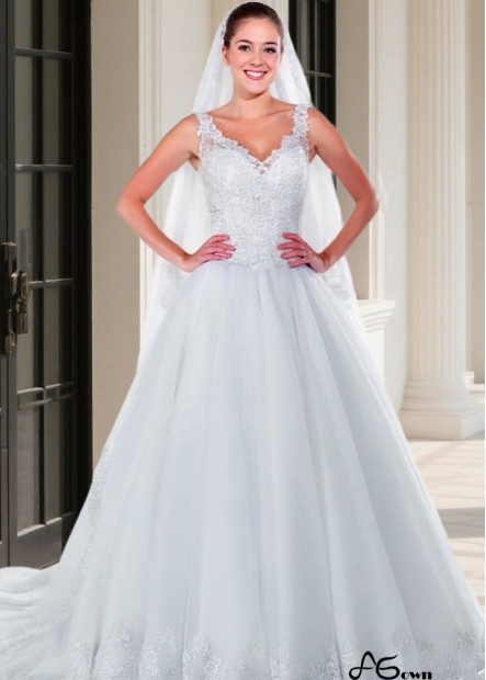 Plus Size V-Neck Tulle A Line Wedding Dress Sleeveless Chapel Train
