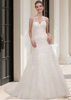 Wedding Ball Gown Sleeveless Scoop Neck Tulle & Satin A-Line Bridal Dress