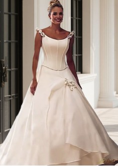 Plus Size Off-the-Shoulder Satin Organza A-Line Wedding Dress – Full Length Bridal Gown