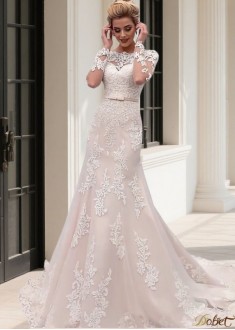 Long Sleeves Bateau Neckline Mermaid Wedding Dress in Tulle