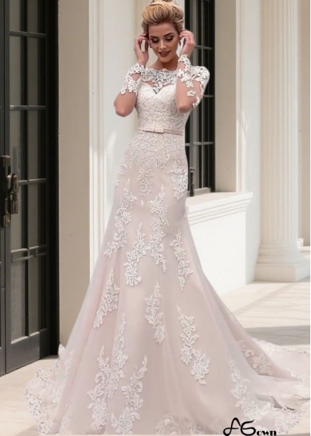 Long Sleeves Bateau Neckline Mermaid Wedding Dress in Tulle