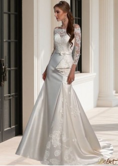 Off-The-Shoulder Mermaid Lace Wedding Dresses with 3/4 Sleeves
