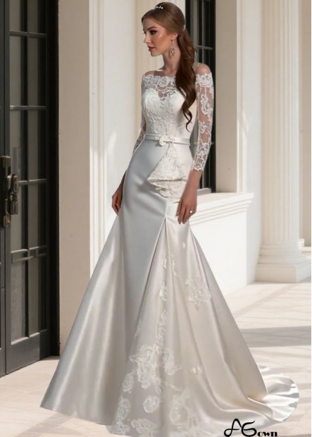 Off-The-Shoulder Mermaid Lace Wedding Dresses with 3/4 Sleeves