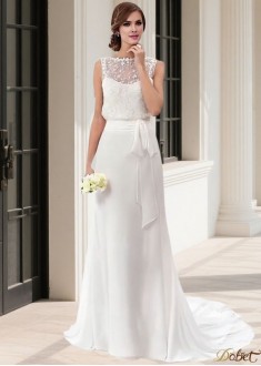 Jewel Neck Sleeveless Sheath Beach Wedding Dress