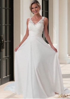 Elegant Chiffon A Line Wedding Dress – V Neck Sleeveless Ball Gowns