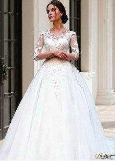 Bateau Tulle A-Line Wedding Dress