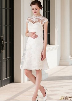 Jewel Neck Short A Line Wedding Dress