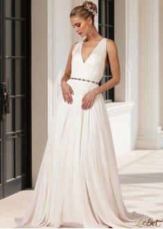 V Neck Chiffon A-Line Wedding Dress