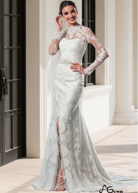 Lace High Neck Long Sleeve Sheath Wedding Dress – Bridal Gown UK