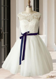 Tulle Lace Cap Sleeve Short A-Line Wedding Dress