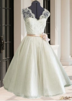 Tea-Length V-Neck A-Line Short Wedding Dress