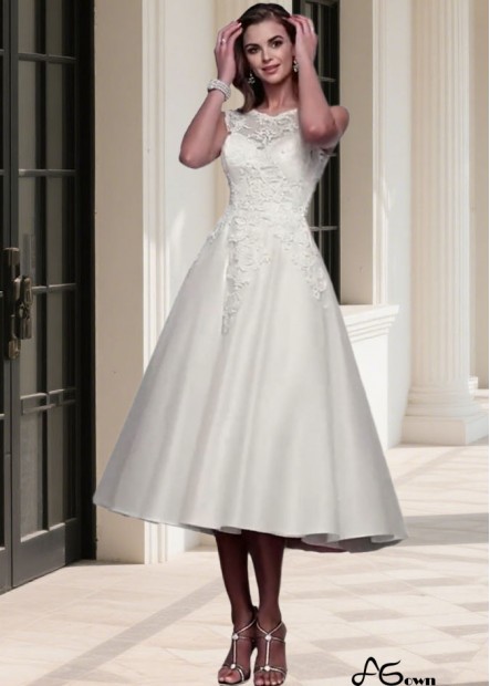 Tulle Jewel Neckline Tea Length Short Wedding Dress with Cap Sleeves