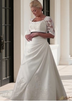 Plus Size Square Neck A-Line Wedding Dress with Illusion Half Sleeves