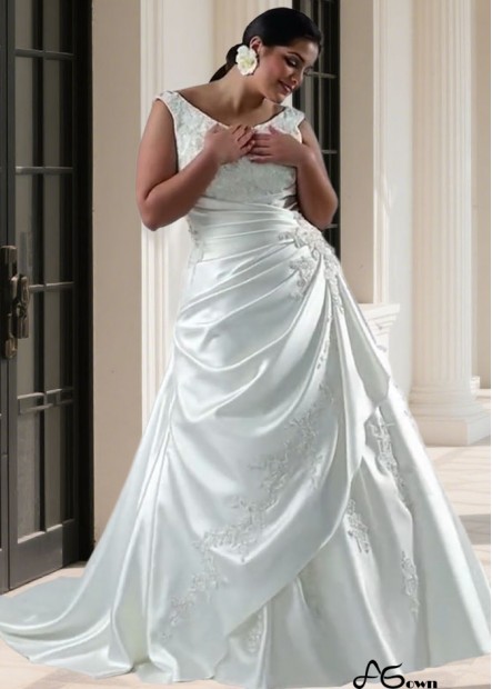 Plus Size V-Neck Full Length Wedding Dress for Brides with Appliques
